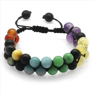 Çift Sıra Makrome Örgülü Küre Kesim Çakra Doğaltaş Kombinli Erkek Başarı Bilekliği