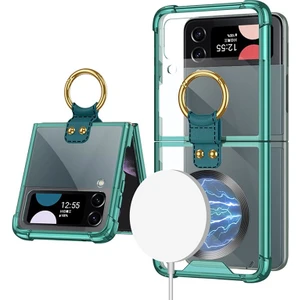 Uygulanan Samsung Galaxy Z Flip 3 Manyetik Halka Şeffaf Hava Yastığı Cep Telefonu Kılıfları Kılıfı