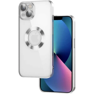 Case 4u iPhone 13 Kılıf Kamera Lens Korumalı Şeffaf Renkli Logo Gösteren Parlak Omega Kapak Gümüş