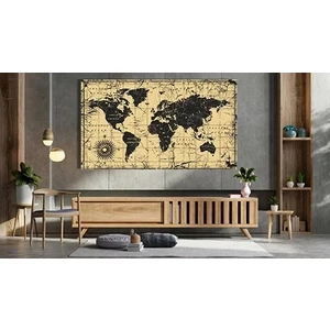 Eskitme Dünya Haritası Kanvas Tablo