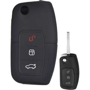 Oto Aksesuarcım Ford Fiesta Focus Mondeo B-Max C-Max Sustalı Anahtar Uyumlu Silikon Oto Anahtar Kumanda Kabı Kılıf Siyah