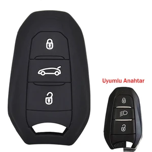 Oto Aksesuarcım Citroen C4 Picasso Ds3 Ds4 Ds5 Ds6 Uyumlu Silikon Oto Anahtar Kumanda Kabı Kılıf Siyah