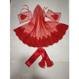 Sırmalı Çeyiz Kına Geceleri Için Kırmızı Dantelli Gelin Kına Duvağı, Kemer ve Eldiveni ile Kına Örtüsü Seti