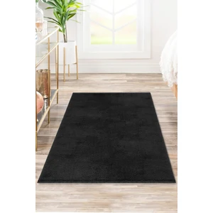 Valery Home Comfort Puffy Düz Saçaklı Peluş Yıkanabilir Siyah Yolluk Y1002A