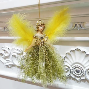 ZHKJ Shop 2 Adet Noel Ağacı Melek Kız Dekorasyonları Dolap Dekorasyon Küçük Kolye (Altın) (Yurt Dışından)