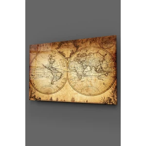 Vintage Dünya Haritası Cam Tablo