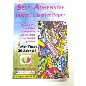 Emek Bilişim Inkjet ve Laser Yazıcı Uyumlu A4 Sticker Güçlü Yapışkanlı Etiket Kağıdı Mat Yüzeyli 120GSM