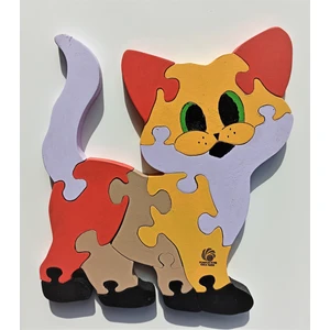 Sevimli Kedicik Ahşap Puzzle Yapboz