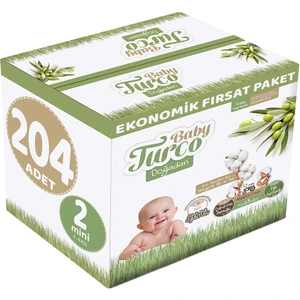 Baby Turco Bebek Bezi Doğadan Beden:2 (3-6kg) Mini 204 Adet Ekonomik Fırsat Paketi