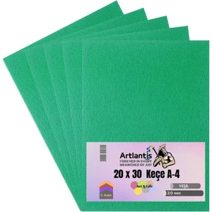 Yeşil Keçe A4 2 mm 20X30 cm 5 Li 1 Paket Okul Kreş Etkinlik