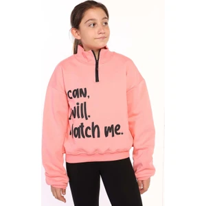 Toontoy Kids Toontoy Kız Çocuk Dik Yaka Fermuarlı Baskılı Sweatshirt