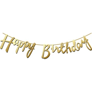 Çıtı Pıtı Store Karton Duvar Yazısı Metalize Happy Birthday Yazılı Uzar Set 98 cm Altın