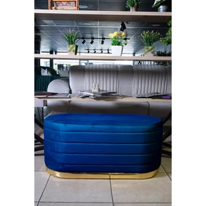 Gazzini Furniture Lungo Long Line Mavi Luxery Puf Gold Kaplama Dekoratif Puf Koltuk