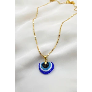 Petek Aksesuar Nazar Gökkuşağı El Yapımı Murano Cam Zincir Kolye Mavi