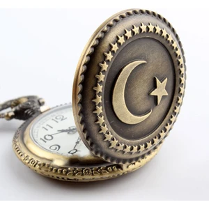 Kişiye Özel Ayyıldız Kabartmalı Quartz Köstekli Saat