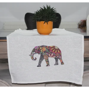 Juzk Solutions Krem Hindu Elephant Basıkılı Runner