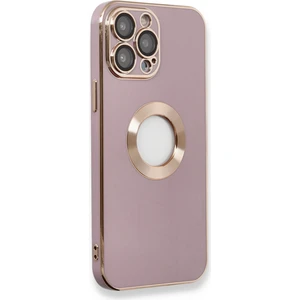 Kzy Apple iPhone 14 Pro Max Kapak Mercek Korumalı Logo Gösteren Tasarım Silikon Kılıf - Mor