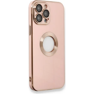 Kzy Apple iPhone 14 Pro Max Kapak Mercek Korumalı Logo Gösteren Tasarım Silikon Kılıf - Rose Gold