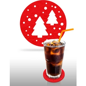 Yılbaşı Temali -6 Desenli Kırmızı Keçe Bardak Altlığı  6'lı Takım