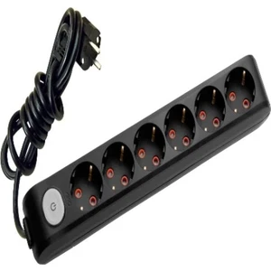6'lı Anahtarlı Priz 3x1,5 mm Uzatma Siyah 6 Mt