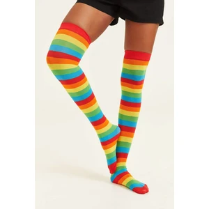 Kadın Renkli Çizgili Diz Üstü Çorap