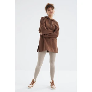 Tommy Life Kahverengi Reglan Kol Basic Kapüşonlu Oversize Tunik - 97242