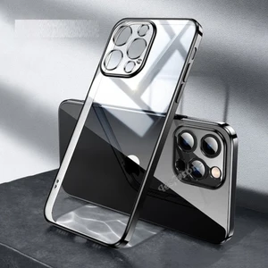 M.TK Moveteck iPhone 14 Pro Max Uyumlu Kılıf Kendinden Kamera Lens Üstü Koruyuculu Kenarları Parlak Renkli Arkası Şeffaf Silikon