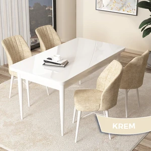 Concept Arp Serisi, Beyaz Masa 70 x 110 cm Sabit Mutfak Masası Takımı, 4 Sandalye