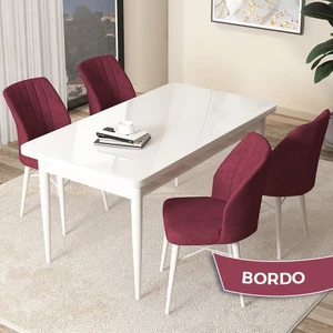 Concept Arp Serisi, Beyaz Masa 70 x 110 cm Sabit Mutfak Masası Takımı, 4 Sandalye