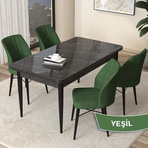 Concept Arp Serisi, Siyah Mermer Desen Masa 71 x 110 cm Sabit Mutfak Masası Takımı, 4 Sandalye