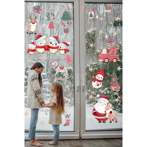 Echo Home Sevimli Kuşlar Noel Baba Yıldızlar ve Yılbaşı Süsleri Sticker Seti