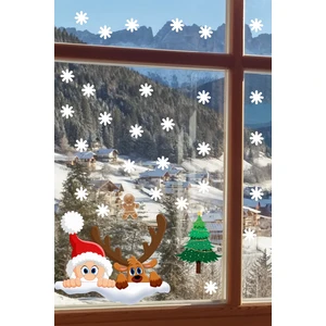 Echo Home Yeni Yıl Sticker Noel Baba ve Geyik Kar Taneleri Yılbaşı Süsü