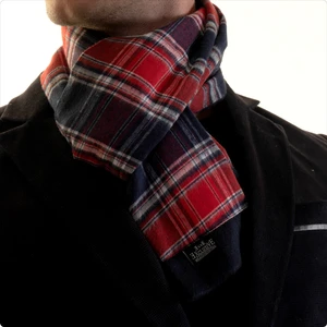 Exve Exclusive Kırmızı Lacivert Ekose Kareli Yünlü Çift Taraflı Erkek Atkı