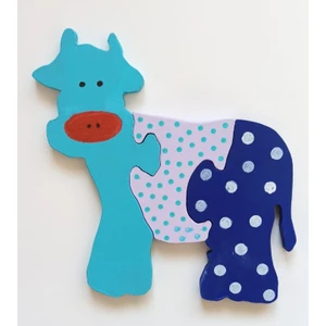 Benekli Mavi Inek Ahşap Puzzle Yapboz