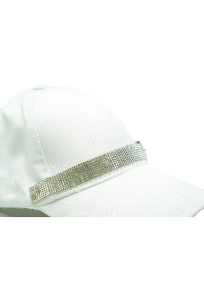 Arabasına Aşıklar Kulübü Beyaz Swarovski Taşlı Kemer Detaylı Güneş Şapkası