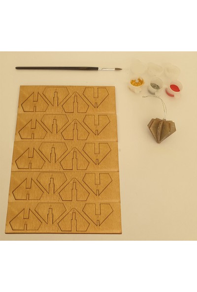 1 Fark Ahşap Boyalı Yılbaşı Süsleri Çam 3 Adet Set - 6cm