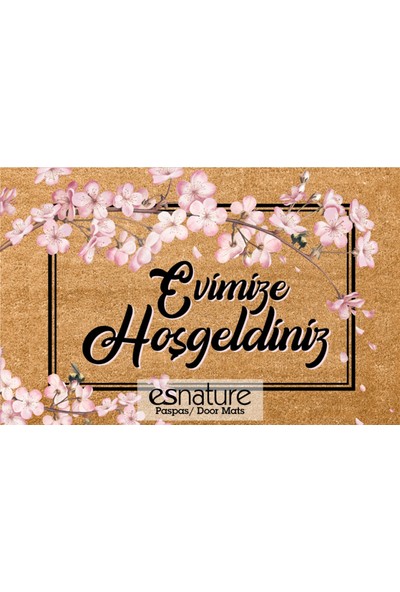 Esnature Evimize Hoşgeldiniz Japon Kiraz Çiçeği Desenli Kapı Önü Paspası 45X70 cm
