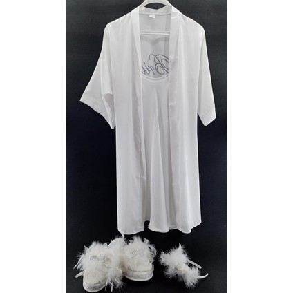 Newin Style Gümüş Işlemeli Tüysüz Model Bride Sabahlık / Gecelik