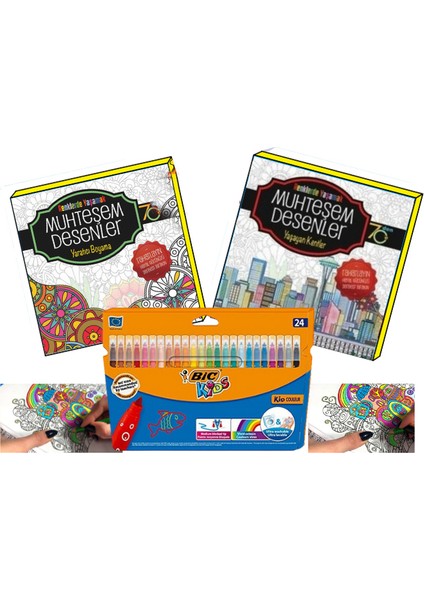 Mandala Boyama Kitabı + Bic Kid Colour Keçeli Kalem 24 Renk