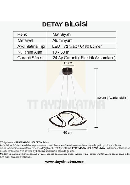 TT307-40-SY Tt Aydınlatma Helezon Modeli Mat Siyah LED Avize