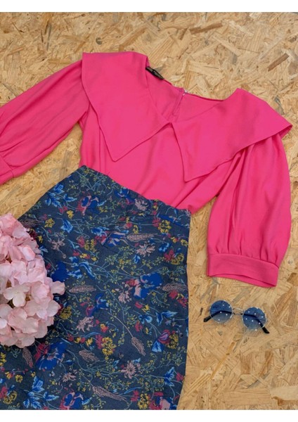 Yakalı Pembe Krep Bluz modelleri