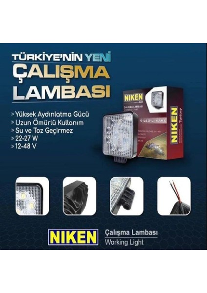 Çalışma Lambası 9 Ledli Kare 22-27 W 1 Adet