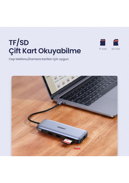 Type-C To USB 3.0 HDMI VGA Displayport RJ45 Tf Sd Pd Dönüştürücü Adaptör