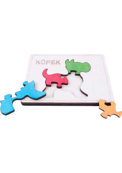 Ahşap Köpek Figürlü 4 Parça Puzzle