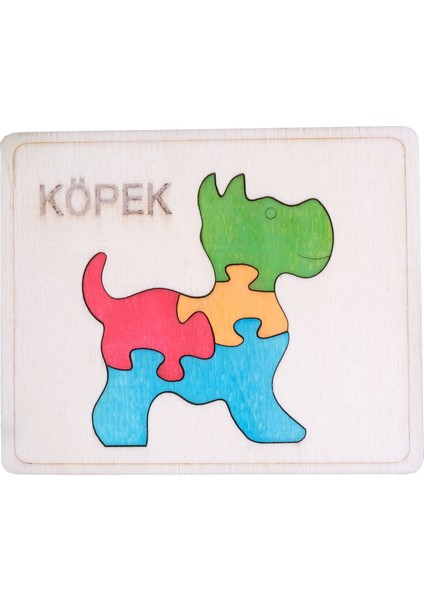 Ahşap Köpek Figürlü 4 Parça Puzzle