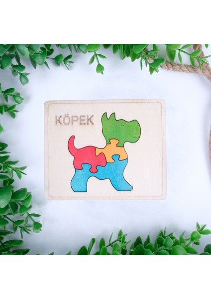 Ahşap Köpek Figürlü 4 Parça Puzzle