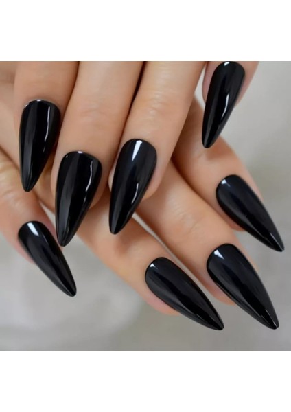 Siyah Stiletto 12LI Kendinden Yapışkanlı Takma Tırnak