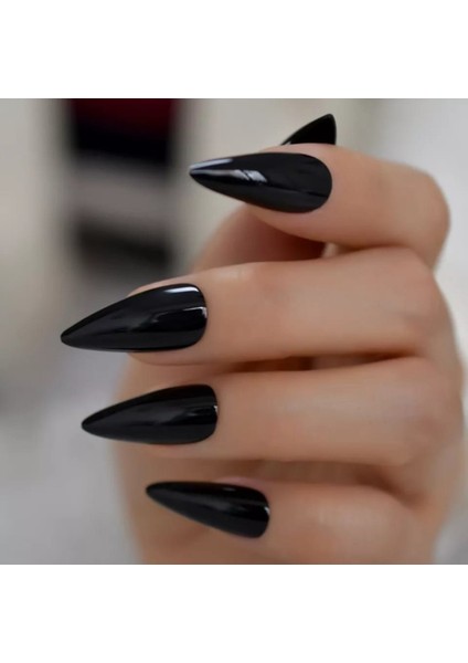 Siyah Stiletto 12LI Kendinden Yapışkanlı Takma Tırnak