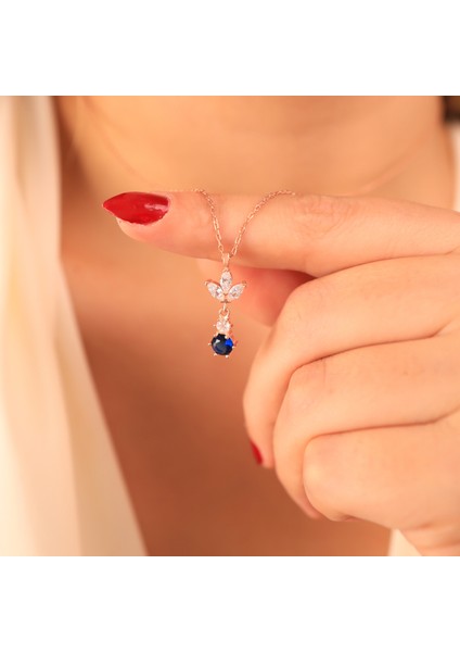 925 Ayar Gümüş Safir Taşlı Lotus Kolye fiyatları