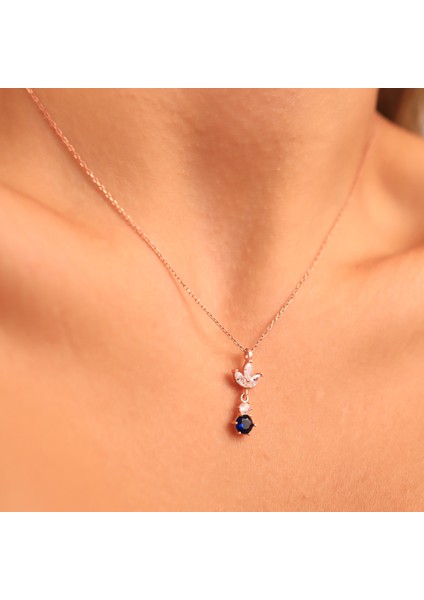 925 Ayar Gümüş Safir Taşlı Lotus Kolye modelleri